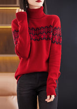 Load image into Gallery viewer, Red Patchwork Cozy Cotton Knit Sweaters Turtleneck Winter