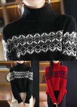 Load image into Gallery viewer, Red Patchwork Cozy Cotton Knit Sweaters Turtleneck Winter