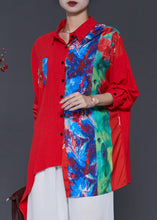 Load image into Gallery viewer, Red Patchwork Linen Blouse Top Oversized Spring