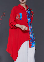 Load image into Gallery viewer, Red Patchwork Linen Blouse Top Oversized Spring