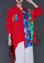 Load image into Gallery viewer, Red Patchwork Linen Blouse Top Oversized Spring