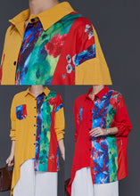 Load image into Gallery viewer, Red Patchwork Linen Blouse Top Oversized Spring