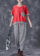 Load image into Gallery viewer, Red Patchwork Plaid Cotton Two Piece Suit Set Fake Two Piece Summer