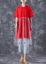 Load image into Gallery viewer, Red Patchwork Tulle Cotton Maxi Dresses Embroidered Summer