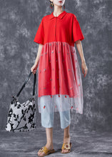 Load image into Gallery viewer, Red Patchwork Tulle Cotton Maxi Dresses Embroidered Summer