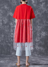 Load image into Gallery viewer, Red Patchwork Tulle Cotton Maxi Dresses Embroidered Summer