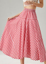 Load image into Gallery viewer, Red Plaid Cotton Holiday Skirts Exra Large Hem Summer