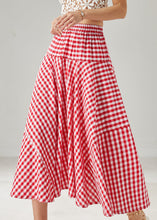 Load image into Gallery viewer, Red Plaid Cotton Holiday Skirts Exra Large Hem Summer