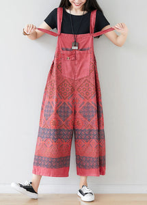 Red Print Cotton Jumpsuit Wide Leg Pants Oversized Spring