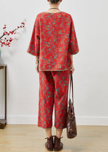 Load image into Gallery viewer, Red Print Cotton Oriental Two Pieces Set Side Open Summer