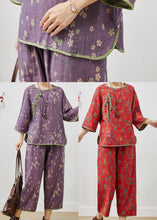 Load image into Gallery viewer, Red Print Cotton Oriental Two Pieces Set Side Open Summer