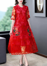 Load image into Gallery viewer, Red Print Hollow Out Button Tulle Maxi Dress Summer