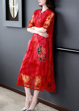 Load image into Gallery viewer, Red Print Hollow Out Button Tulle Maxi Dress Summer