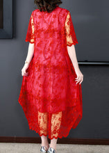 Load image into Gallery viewer, Red Print Hollow Out Button Tulle Maxi Dress Summer