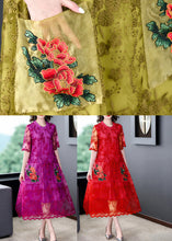 Load image into Gallery viewer, Red Print Hollow Out Button Tulle Maxi Dress Summer