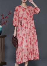 Load image into Gallery viewer, Red Print Linen Maxi Dress Lace Up Bracelet Sleeve