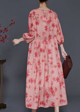 Load image into Gallery viewer, Red Print Linen Maxi Dress Lace Up Bracelet Sleeve