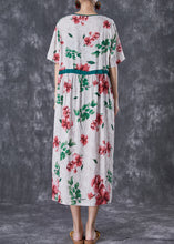 Load image into Gallery viewer, Red Print Linen Silk Long Dress V Neck Cinched Summer