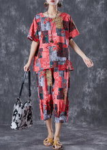 Load image into Gallery viewer, Red Print Linen Two Pieces Set Oversized Summer