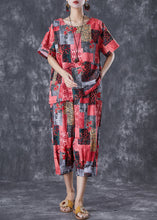 Load image into Gallery viewer, Red Print Linen Two Pieces Set Oversized Summer