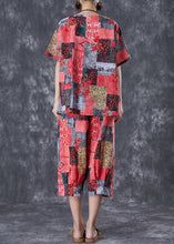 Load image into Gallery viewer, Red Print Linen Two Pieces Set Oversized Summer