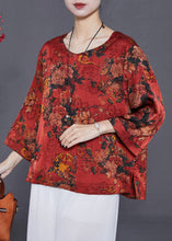 Load image into Gallery viewer, Red Print Loose Silk Shirt Top O-Neck Summer