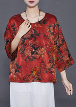 Load image into Gallery viewer, Red Print Loose Silk Shirt Top O-Neck Summer