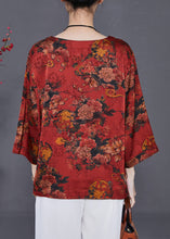 Load image into Gallery viewer, Red Print Loose Silk Shirt Top O-Neck Summer