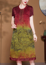 Load image into Gallery viewer, Red Print Pockets Silk Dress O-Neck Short Sleeve