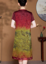 Load image into Gallery viewer, Red Print Pockets Silk Dress O-Neck Short Sleeve