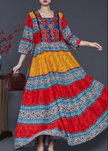 Load image into Gallery viewer, Red Print Silk Long Dresses Square Collar Exra Large Hem Summer