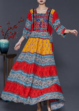 Load image into Gallery viewer, Red Print Silk Long Dresses Square Collar Exra Large Hem Summer