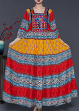 Load image into Gallery viewer, Red Print Silk Long Dresses Square Collar Exra Large Hem Summer