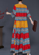 Load image into Gallery viewer, Red Print Silk Long Dresses Square Collar Exra Large Hem Summer