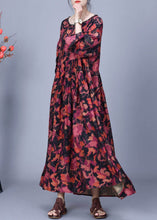 Load image into Gallery viewer, Red Print Wrinkled Silk Maxi Dress O Neck Bracelet Sleeve