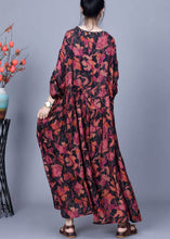 Load image into Gallery viewer, Red Print Wrinkled Silk Maxi Dress O Neck Bracelet Sleeve