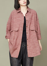 Load image into Gallery viewer, Red Striped Pockets Cotton Shirt Peter Pan Collar Long Sleeve