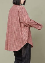 Load image into Gallery viewer, Red Striped Pockets Cotton Shirt Peter Pan Collar Long Sleeve