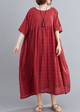 Load image into Gallery viewer, Red Wrinkled Cozy Long Dress Short Sleeve