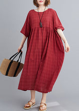 Load image into Gallery viewer, Red Wrinkled Cozy Long Dress Short Sleeve