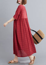 Load image into Gallery viewer, Red Wrinkled Cozy Long Dress Short Sleeve