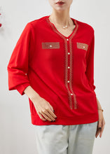 Load image into Gallery viewer, Red Zircon Cotton Tops V Neck Spring