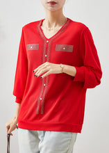 Load image into Gallery viewer, Red Zircon Cotton Tops V Neck Spring