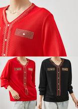 Load image into Gallery viewer, Red Zircon Cotton Tops V Neck Spring