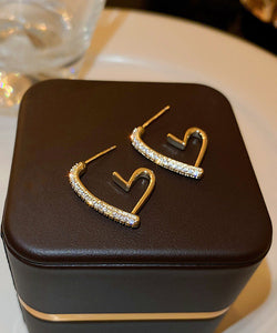 Regular Gold Alloy Zircon Love Hoop Earrings