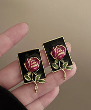 Load image into Gallery viewer, Regular Gold Sterling Silver Overgild Rose Drip glaze Stud Earring