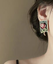 Load image into Gallery viewer, Regular Gold Sterling Silver Overgild Rose Drip glaze Stud Earring