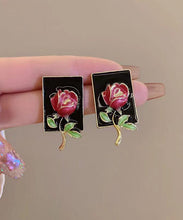 Load image into Gallery viewer, Regular Gold Sterling Silver Overgild Rose Drip glaze Stud Earring