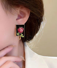 Load image into Gallery viewer, Regular Gold Sterling Silver Overgild Rose Drip glaze Stud Earring