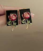 Load image into Gallery viewer, Regular Gold Sterling Silver Overgild Rose Drip glaze Stud Earring